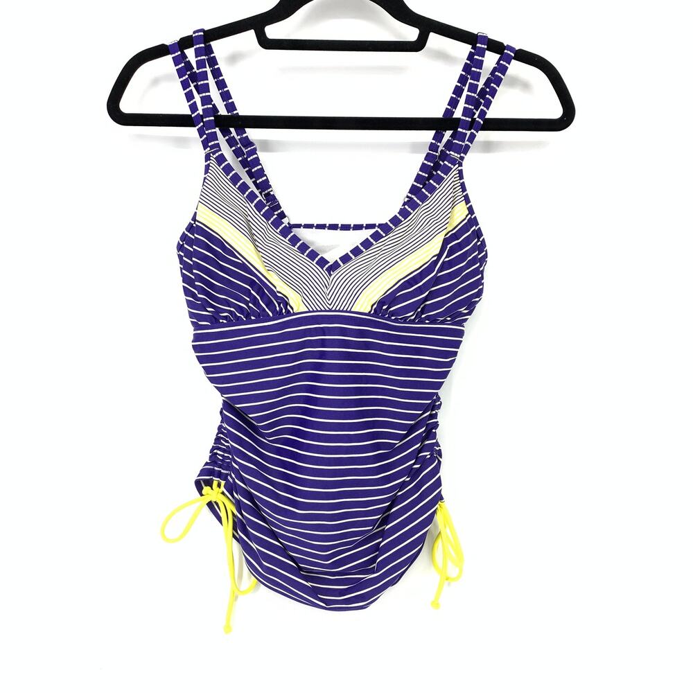 Athleta Women's Size 32D/DD Ruched Striped Tankini Top Blue White